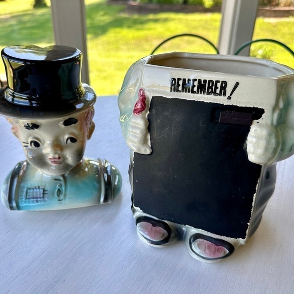 VINTAGE, AMERICAN BISQUE, CHALKBOARD HOBO, COOKIE JAR. USA MARK ON BACK. - Picture 8 of 14